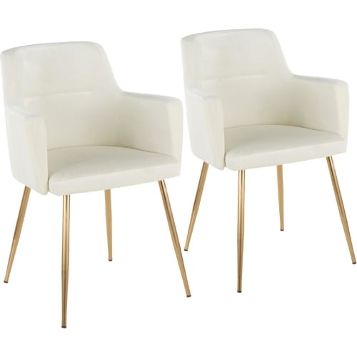 Andrew Dining Accent Chair in Cream Velvet & Gold Metal (Set of 2)